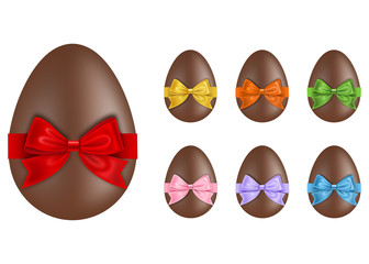 set of easter eggs  with colorful bows and ribbons