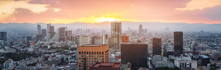 Mexico city skyline at sunset