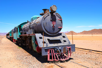 Locomotive train in Wadi Rum desert, Jordan.