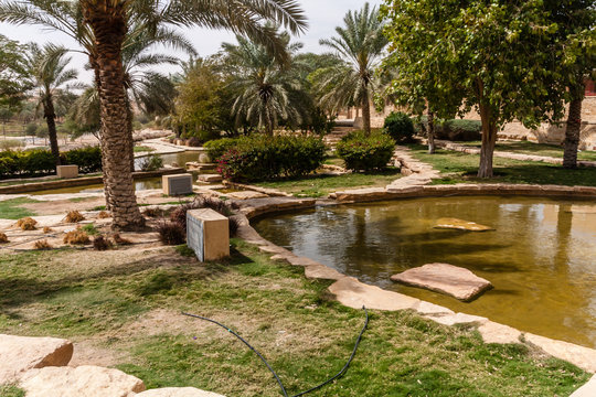 Green terraces and artificial ponds of Al Bujairi Park, Riyadh, Saudi Arabia