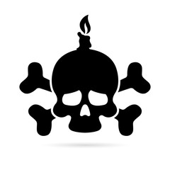 Icon of a candle in the shape of a skull and crossbones on a white background. Symbol of death, Divinatio, clairvoyance, flat icon style for web sites. Vector illustration