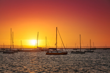 Vivid sunset at marina of La Paz, Mexico