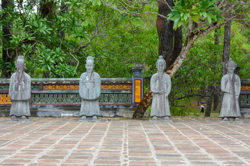 Statues of Mandarin Soldiers in the Honour Courtyard of the Tomb of Tu Duc. Hue, Vietnam