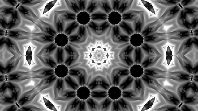 3d Looped Abstract ornate decorative background. Hypnotic minimal black colored kaleidoscope.