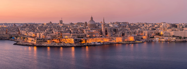 A beautiful panoramic of Valletta city, Malta, taken after sunrise at dusk.