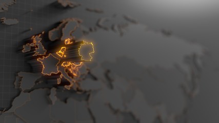 rised germany on world map with elevated countries. 3d illustration
