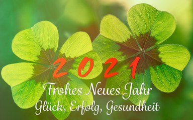 Frohes Neues Jahr, 2021, Glücksklee mit Herz, Glück, Erfolg, Gesundheit