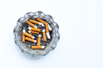 Smoked cigarettes on white background.