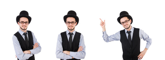 Young man in hat isolated on white