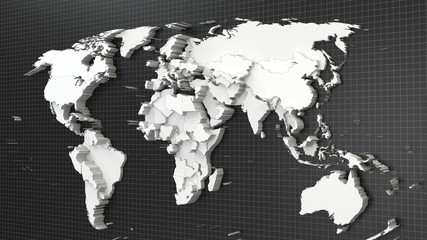 white world map with elevated countries. 3d illustration