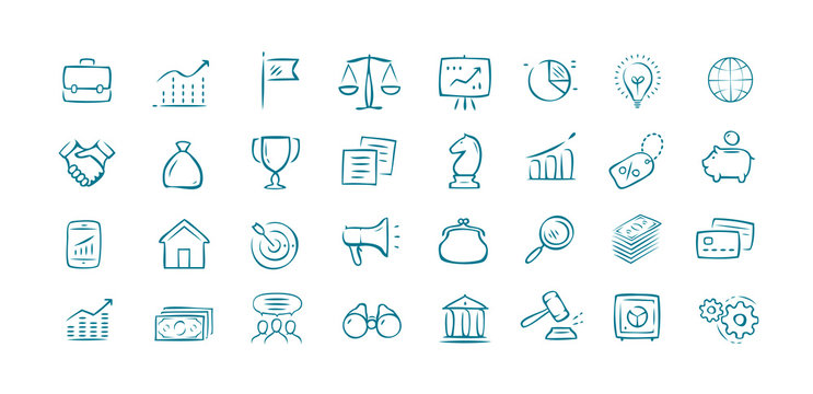 Business hand drawn icons set. Elements for website or mobile app
