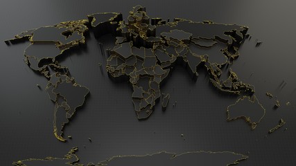world map with elevated countries. 3d illustration