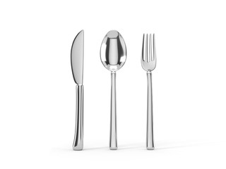 fork, knife and spoon set. 3d illustration