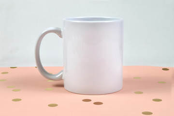 11 oz. Coffee Mug Mockup on Pink and Gold Dot Background