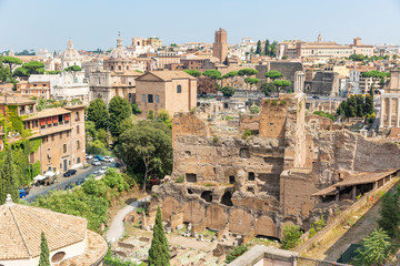 Fototapeta na wymiar a view over the ancient city of Rome with typical buildings, Lazio, Italy