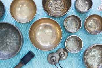 Tibetan singing bowls and tibetan bell for meditation