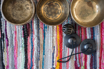 Tibetan singing bowls and tibetan bell for meditation