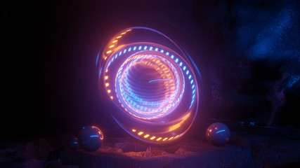 futuristic glass sphere in a cave 3d rendering illustration