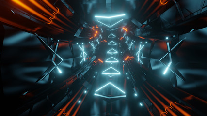 futuristic neon light tunnel 3d rendering illustration background