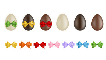 set of chocolate eggs with colorful bows and ribbons