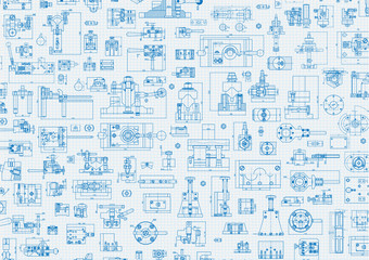 Technical drawing background . Mechanical Engineering drawing. Engine line drawing background
