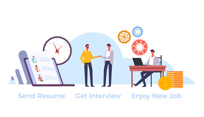 Searching new job head hunting human resources concept. Vector flat graphic design cartoon illustration