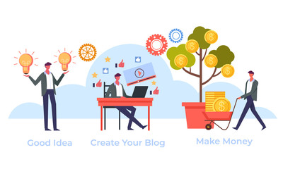Online internet blogging business concept. Vector flat graphic design cartoon illustration