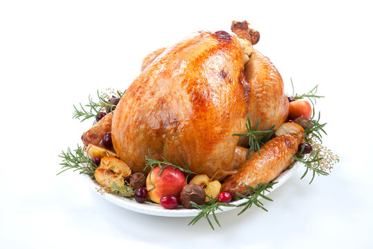 Roasted Turkey with Grab Apples over white