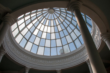 large glass dome view from inside the building