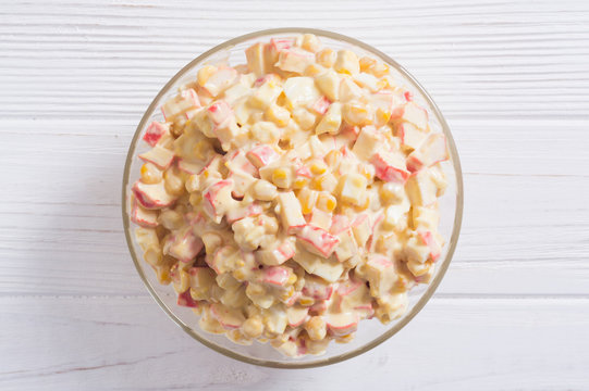 Salad With Crab Sticks , Corn , Eggs And Mayonnaise