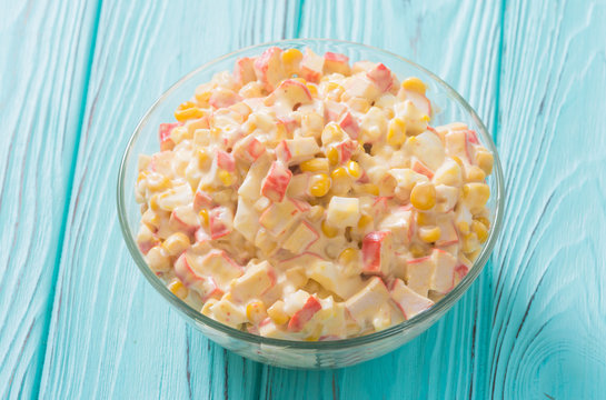 Salad With Crab Sticks , Corn , Eggs And Mayonnaise