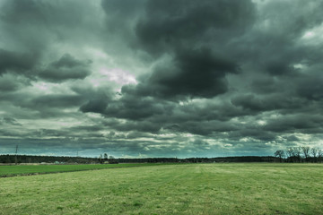 Fototapeta na wymiar Zachmurzone niebo nad łąkami.
