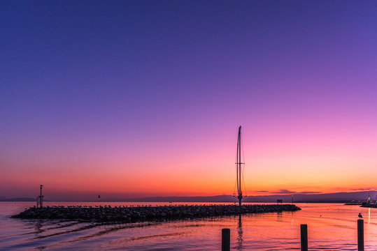 Eole Sculpture of Clelia Bettua in Switzerland during sunset