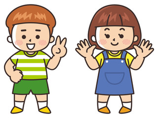 半袖を着た男の子と女の子