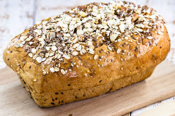 homemade bread with chestnuts and walnuts, home made, space for text.