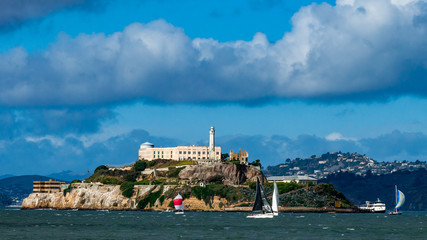 Alcatraz and sailboats.