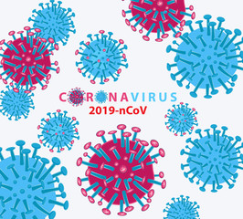 Coronavirus (2019-nCoV). Virus Covid 19-NCP. Coronavirus nCoV denoted is single-stranded RNA virus. Background with realistic red and white virus cells