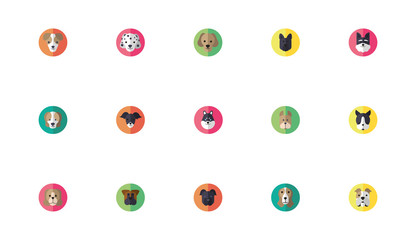 bundle of cute dogs heads icons