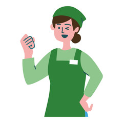 スーパー店員　女性　ガッツポーズ