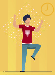 Informative Banner Dancing at Home Cartoon Flat. Poster Record Online in Dance Studio, Classes at Home Via Internet. Guy in Casual Clothes makes Body Movements. Vector Illustration.