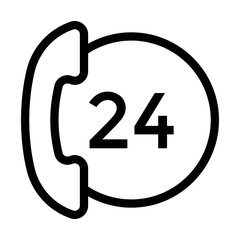 24/7 phone support Icon. 24 hours open call service. Non-stop customer support, service, help symbols.