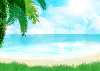 ハイビスカス リゾート地 海 夏 空 背景イラスト Wall Mural あかね 吉田 ハイビスカス リゾート地 海 夏 空 背景イラスト Wall Mural あかね 吉田