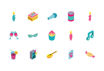 bundle of birthday celebration set icons
