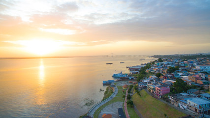 aerial view of sunset in Orla of San Raimundo in Manaus city, amazon - Brazil
