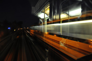 Fototapeta na wymiar Photograph of blur motion of the train in the evening