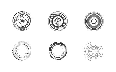 set of 6 futuristic circle tech digital concept icon isolated