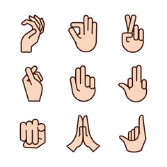 bundle of hands signals line and fill style icon