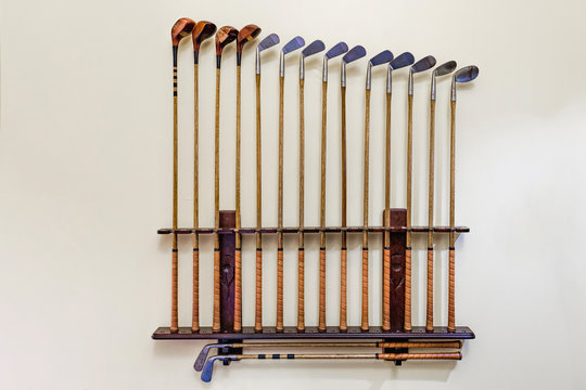 A set of old hickory golf clubs