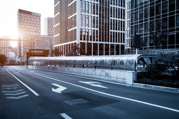 Streets and office buildings of Jinan central business district..