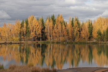 Fototapeta premium autumn landscape with lake and trees